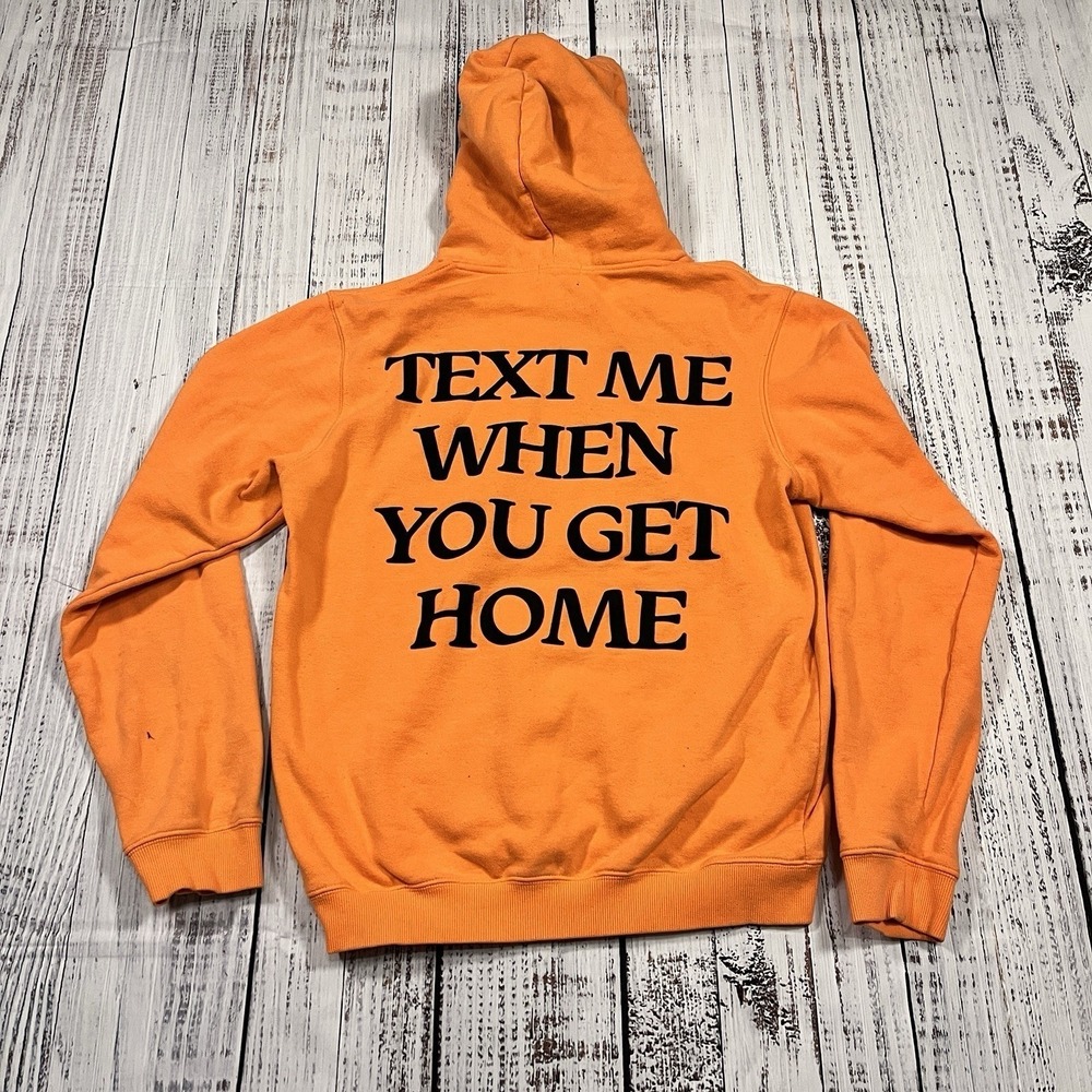 Lonely Ghost Hoodie Size Large Text Me When You Get Home Orange Graphic Spellout